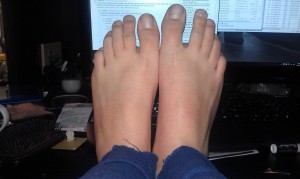 one foot bigger than the other