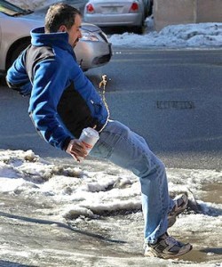 falling on the but t while walking on ice